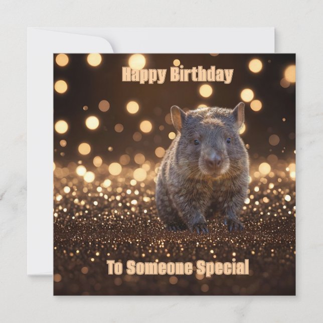 Cartes Pour Fêtes Annuelles Brown Baby Wombat Sur Brown Bokeh Bliss, (Devant)