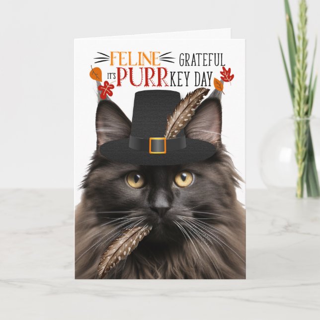 Cartes Pour Fêtes Annuelles Brown Maine Coon Cat Grateful pour PURRkey Day (Devant)