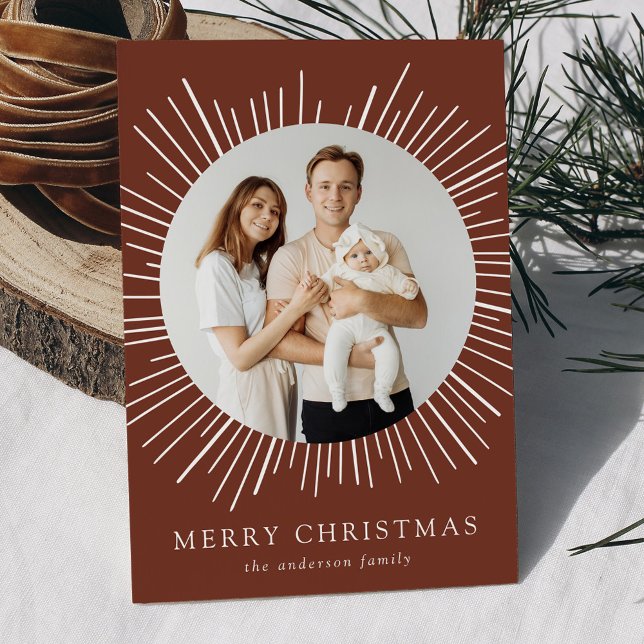 Cartes Pour Fêtes Annuelles Brown moderne Sunburst Joyeux Noël 2 Photo (Créateur téléchargé)
