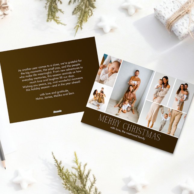 Cartes Pour Fêtes Annuelles BROWN Noël Elegant 6 Collage Message photo (Créateur téléchargé)