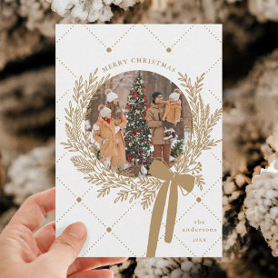 Cartes Pour Fêtes Annuelles Brown or et blanc photo de la couronne de Noël