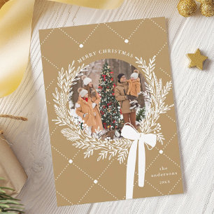 Cartes Pour Fêtes Annuelles Brown or et blanc photo de la couronne de Noël