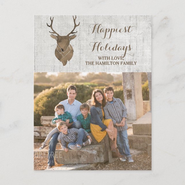 Cartes Pour Fêtes Annuelles Brown Russe aquarelle Deer Photo de vacances (Devant)