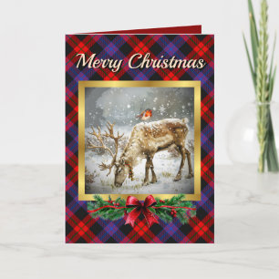 Cartes Pour Fêtes Annuelles Brown Stag & Robin Tartan Personnalisé