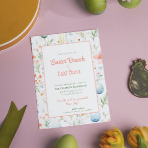 Cartes Pour Fêtes Annuelles Brunch de Pâques et chasse aux oeufs   Oeufs et fl