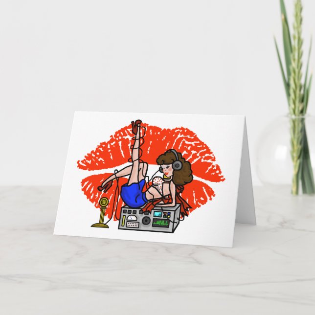 Cartes Pour Fêtes Annuelles Brunette Ham Radio Pin-up Girl Smoochie Card (Devant)