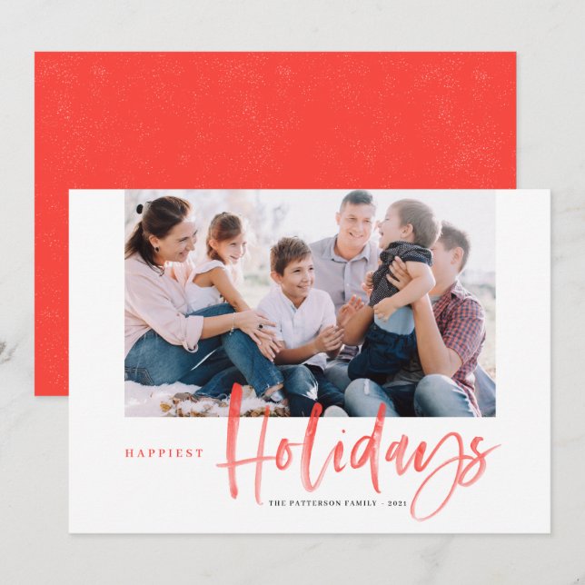 Cartes Pour Fêtes Annuelles Brush Calligraphy Red Happest Holidays Photo (Devant / Derrière)