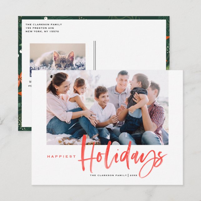 Cartes Pour Fêtes Annuelles Brush Calligraphy Red Happest Holidays Photo (Devant / Derrière)