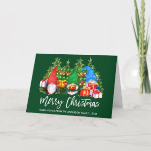 Cartes Pour Fêtes Annuelles Brush Script Aquarelle Gnomes Lumières Noël