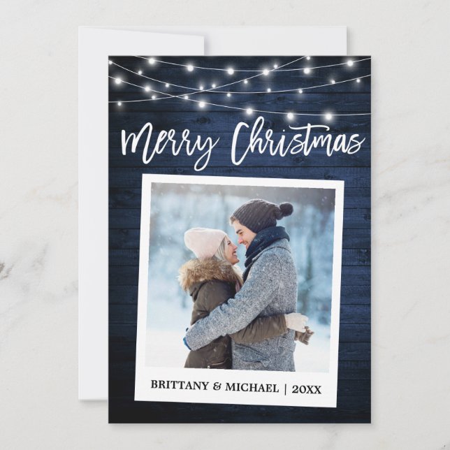 Cartes Pour Fêtes Annuelles Brush Script Bois Instantané Caméra Couple Christm (Devant)
