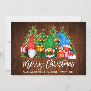 Cartes Pour Fêtes Annuelles Brush Script Bois Lumières Noël Gnomes