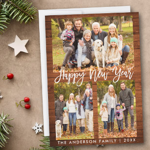 Cartes Pour Fêtes Annuelles Brush Script Bois rustique Bonne année photo