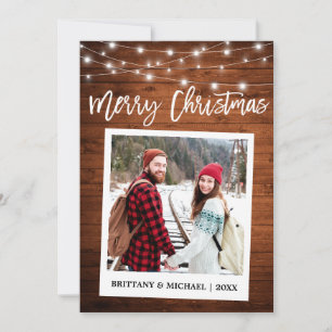 Cartes Pour Fêtes Annuelles Brush Script Caméra instantanée Bois Couple Noël