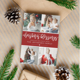 Cartes Pour Fêtes Annuelles Brush Script Christmas Blessures Photo Collage
