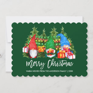 Cartes Pour Fêtes Annuelles Brush Script Gnomes Feux de Noël Vert