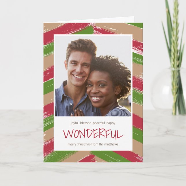 Cartes Pour Fêtes Annuelles Brush Strokes Photo Christmas Greeting Card (Devant)