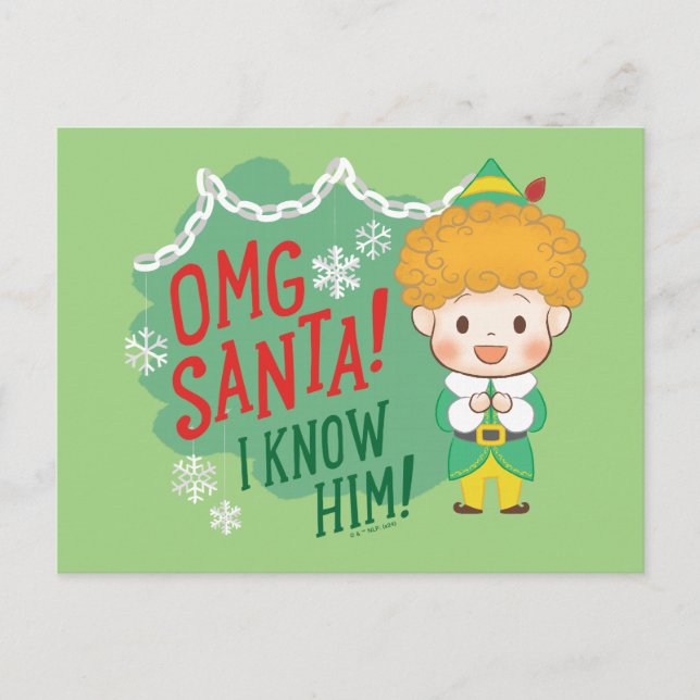 Cartes Pour Fêtes Annuelles Buddy l'Elf OMG Père Noël ! Je Le Connais ! (Devant)