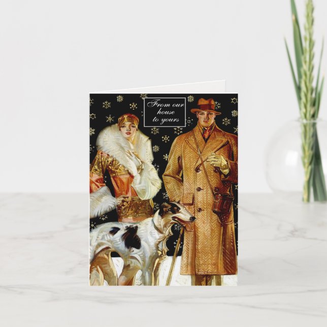 Cartes Pour Fêtes Annuelles Budget Art Déco Élégant Couple de Noël (Devant)