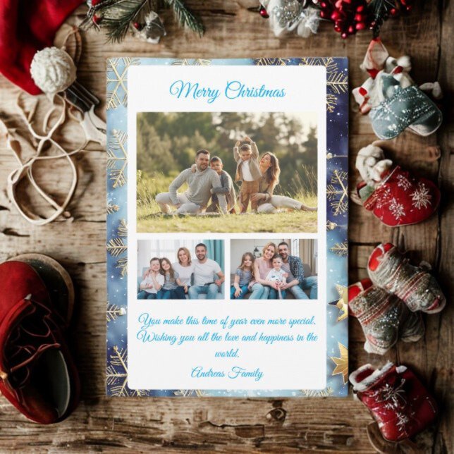 Cartes Pour Fêtes Annuelles Budget Blue Christmas Plaid  3 Photo Holiday Card (Créateur téléchargé)