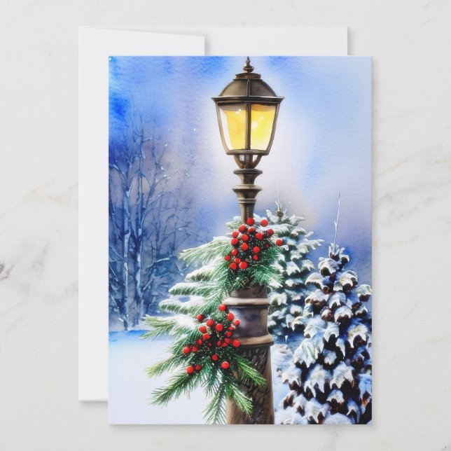 Cartes Pour Fêtes Annuelles Budget de Noël avec lampadaire enneigé (Devant)