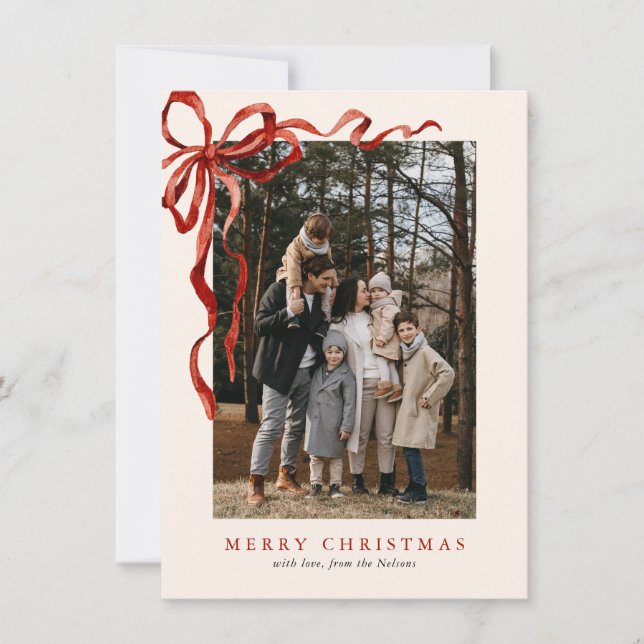 Cartes Pour Fêtes Annuelles Budget Elegant Red Bow Christmas One Photo (Devant)