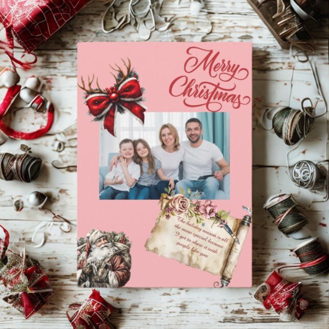 Cartes Pour Fêtes Annuelles Budget Elegant Red Bow Christmas Photo Holiday  (Créateur téléchargé)