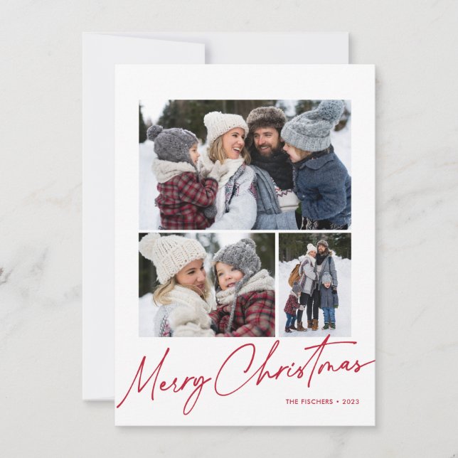 Cartes Pour Fêtes Annuelles Budget Joyeux Noël Calligraphie Simple 4 Photo (Devant)