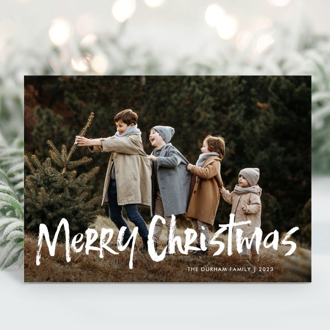 Cartes Pour Fêtes Annuelles Budget Moderne Lettres Deux Photo Joyeux Noël (Créateur téléchargé)
