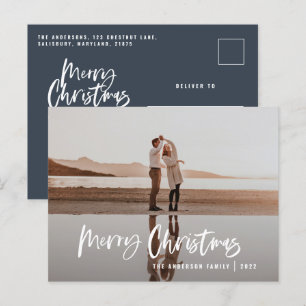 Cartes Pour Fêtes Annuelles Budget moderne minime photo bleu script Noël