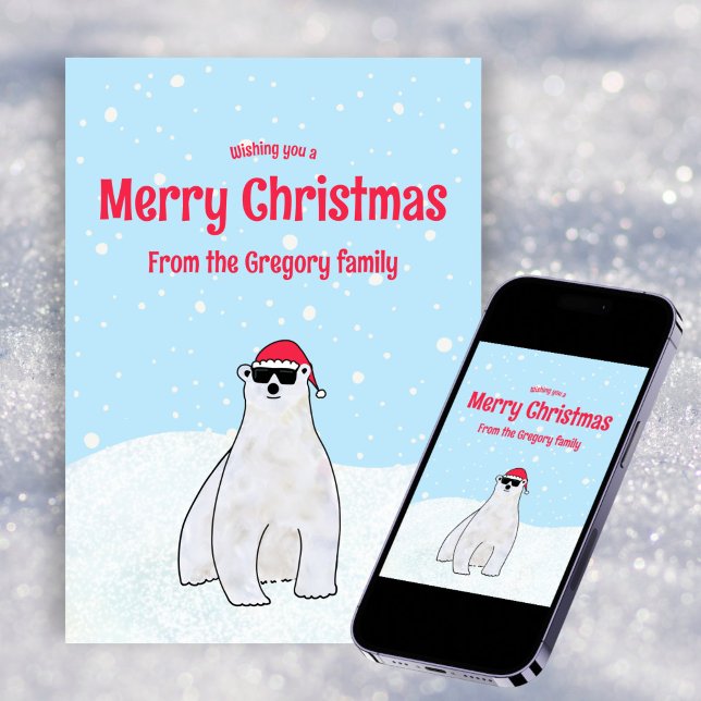 Cartes Pour Fêtes Annuelles Budget personnalisé Joyeux Noël Ours Polaire Dessi (Créateur téléchargé)