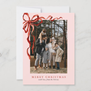 Cartes Pour Fêtes Annuelles Budget rose Elégant Bow rouge Noël Deux photos
