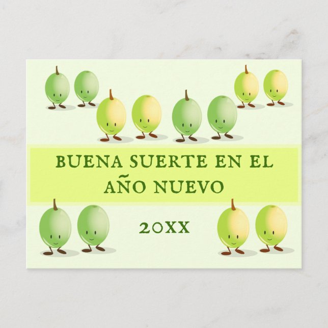 Cartes Pour Fêtes Annuelles Buena Suerte Douze Raisins Lucky Nouvel An (Devant)