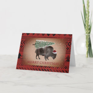 Cartes Pour Fêtes Annuelles Buffalo Bison Père Noël neige Joyeux Noël géométri