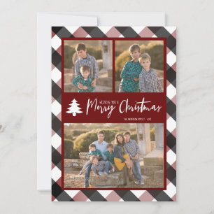 Cartes Pour Fêtes Annuelles Buffalo Check Plaid 3 Photos Noël