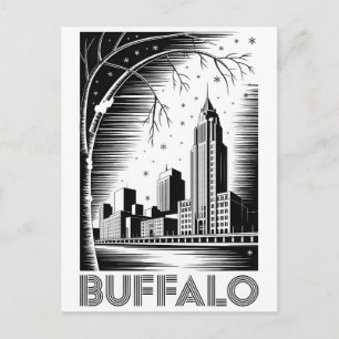Cartes Pour Fêtes Annuelles Buffalo New York Skyline Noir et Blanc Gravure sur