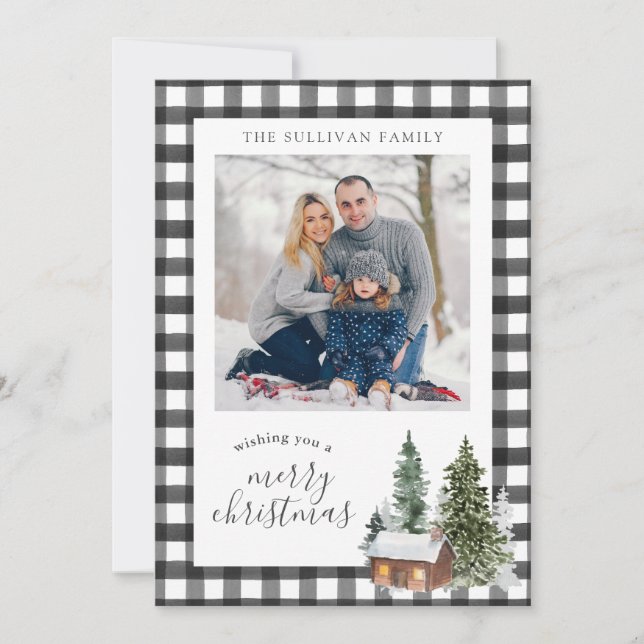Cartes Pour Fêtes Annuelles Buffalo noir blanc chèque Plaid Photo de Noël (Devant)