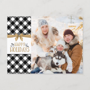 Cartes Pour Fêtes Annuelles Buffalo noir et blanc Vérifier Plaid Gold Bow