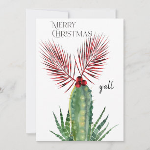 Cartes Pour Fêtes Annuelles Buffalo Plaid & Cactus Joyeux Noël Y'all Photo