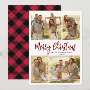 Cartes Pour Fêtes Annuelles Buffalo Plaid Calligraphie 4 Multi Photo Noël