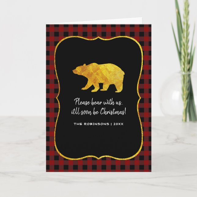 Cartes Pour Fêtes Annuelles Buffalo Plaid Chalkboard Foil Photo de Noël (Devant)