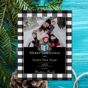 Cartes Pour Fêtes Annuelles Buffalo Plaid Christmas Cadeau Photo Bleu