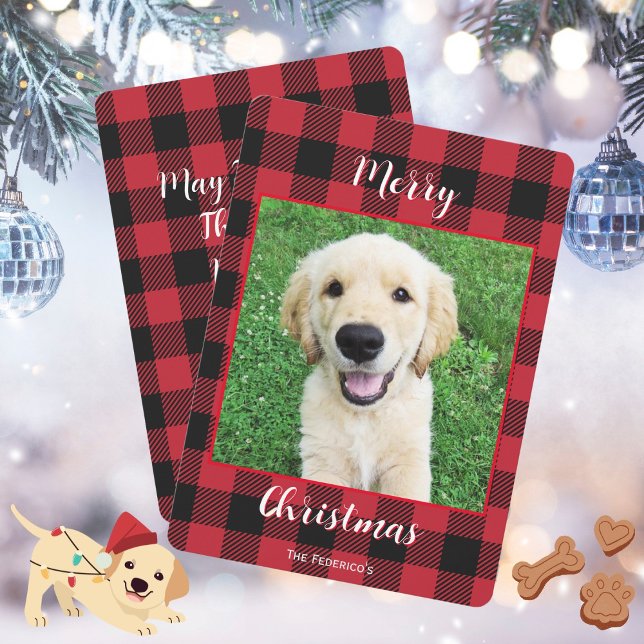 Cartes Pour Fêtes Annuelles Buffalo Plaid Joyeux Noël Une photo (Zazzle Buffalo Plaid Merry Christmas One Photo Holiday Card)