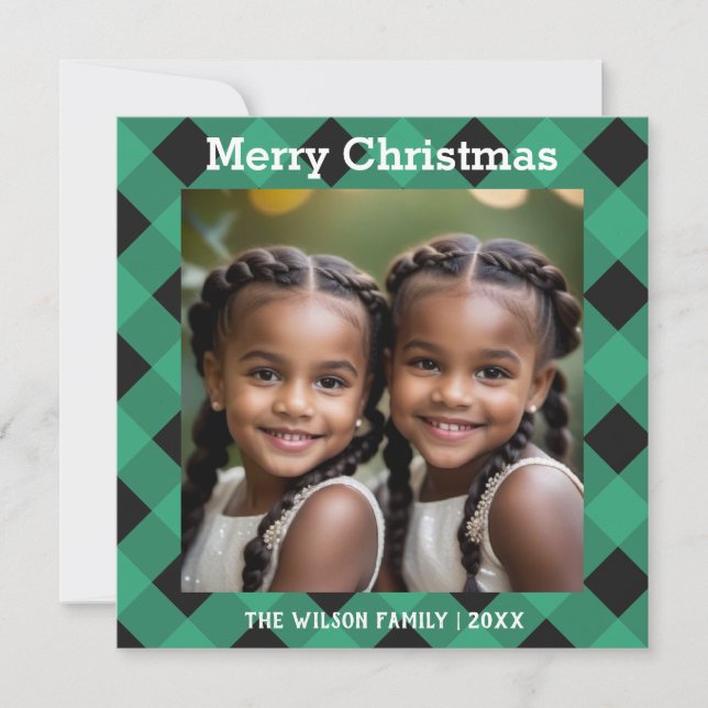 Cartes Pour Fêtes Annuelles Buffalo vert Plaid Photo personnalisée Noël (Devant)