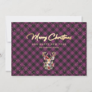 Cartes Pour Fêtes Annuelles Buffle de rennes de neige violet doré Plaid