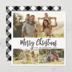Cartes Pour Fêtes Annuelles Buffle minimum Plaid 3 Multi Photo Noël