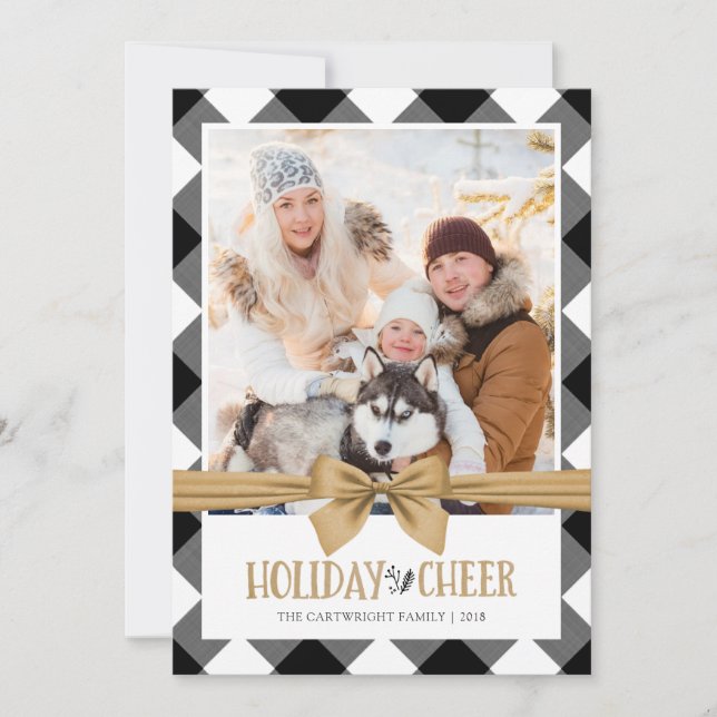 Cartes Pour Fêtes Annuelles Buffle noir et blanc Chèque Brown Kraft CHEER (Devant)