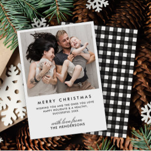Cartes Pour Fêtes Annuelles Buffle noir et blanc moderne chèque photo Noël