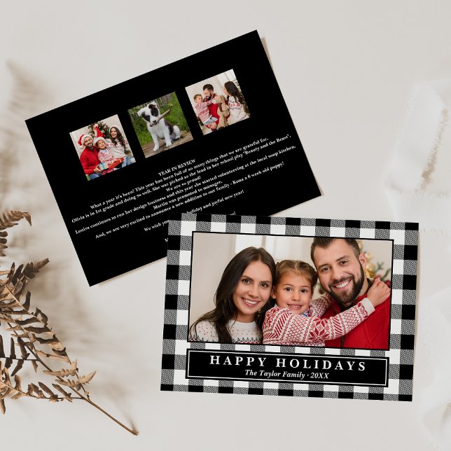 Cartes Pour Fêtes Annuelles Buffle Noir Plaid Année Révisée Photo Noël (Créateur téléchargé)
