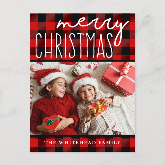 Cartes Pour Fêtes Annuelles Buffle noir rouge plaqué Joyeux Noël Photo (Devant)