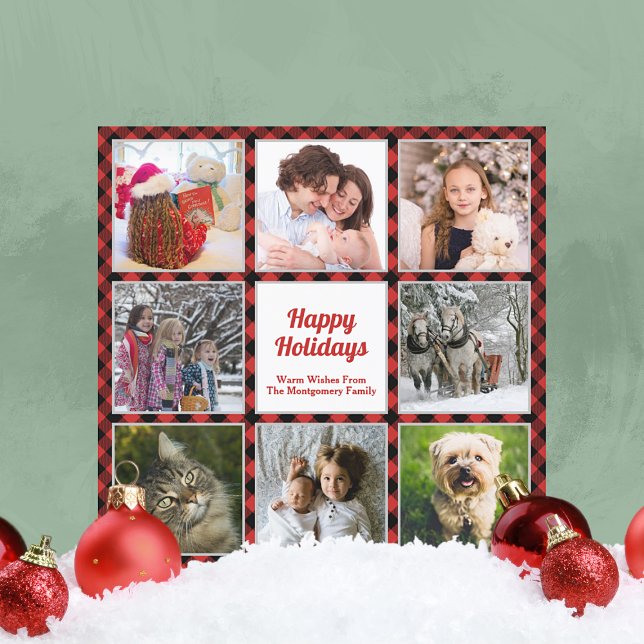 Cartes Pour Fêtes Annuelles Buffle rouge et noir plaqué huit photos (Créateur téléchargé)